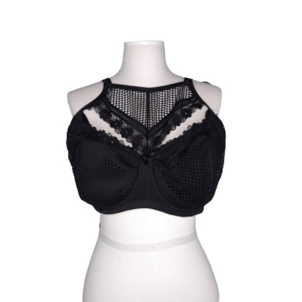 CACIQUE Balconette High-Neck Embroidered and Mesh Bra
